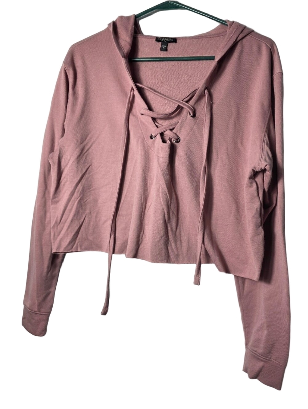 Express Mauve Lace-Up Cropped Hoodie Small